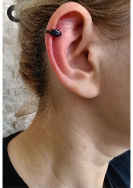 Tüylü Pirinç Siyah Halka Sıkıştırma Piercing / Earcuff /orbital / Helix - 1 Adet