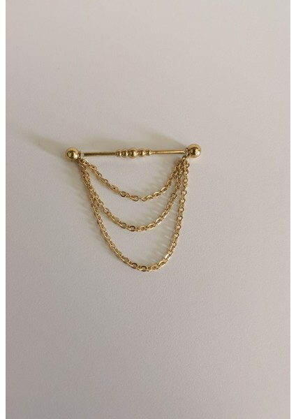 Cerrahi Çelik Zincirli Top Top Gold Köprü Piercing - Bar Uzunluğu 38 Mm-1 Adet