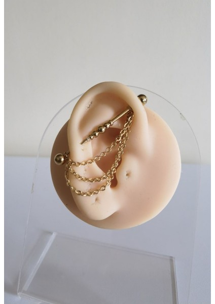 Cerrahi Çelik Zincirli Top Top Gold Köprü Piercing - Bar Uzunluğu 38 Mm-1 Adet fiyatları