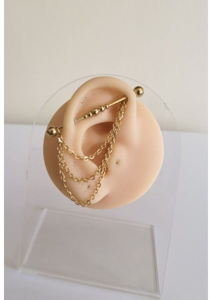 Cerrahi Çelik Zincirli Top Top Gold Köprü Piercing - Bar Uzunluğu 38 Mm-1 Adet modelleri