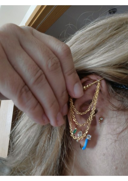 Cerrahi Çelik Zincirli Top Top Gold Köprü Piercing - Bar Uzunluğu 38 Mm-1 Adet fırsatları