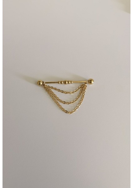 Cerrahi Çelik Zincirli Top Top Gold Köprü Piercing - Bar Uzunluğu 38 Mm-1 Adet indirimleri