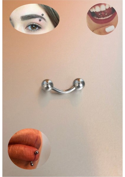 Cerrahi Çelik Rook, Snog, Dil, Kaş Muz Piercing/banana Piercing -Top Çapı 4 Mm- 1 Adet