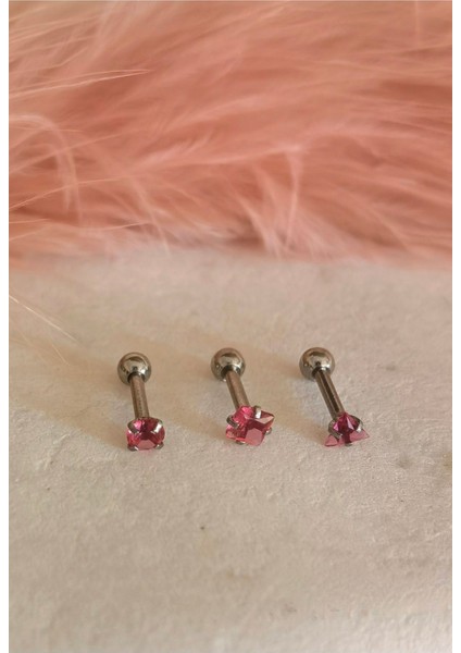 Cerrahi Çelik Renkli Tek Taş Piercing Set (Taş Çapı 3mm, Bar Uzunluğu 6mm) - 3 Adet