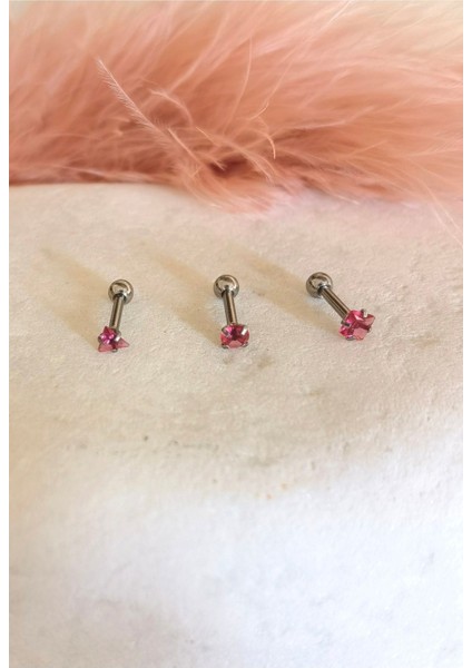 Cerrahi Çelik Renkli Tek Taş Piercing Set (Taş Çapı 3mm, Bar Uzunluğu 6mm) - 3 Adet