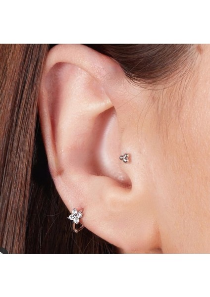 925 Ayar Gümüş Dört Yapraklı Çiçek Mini Halka Piercing- 6 Mm- 1 Adet