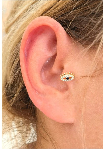 925 Ayar Gümüş Zirkon Taşlı Göz Piercing/küpe - 1 Ad.