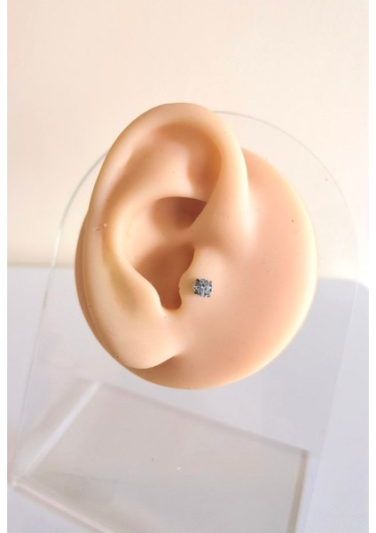 Cerrahi Çelik Tek Taş Piercing-Bar uzunluğu 8mm-(Taş Çapı 3mm) -1 Adet