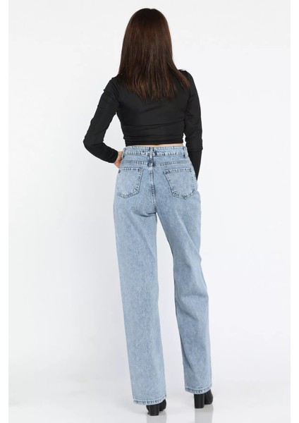 Kurdele Nakışlı Yüksek Bel Bol Paça Kadın Jean Kot Pantolon modelleri