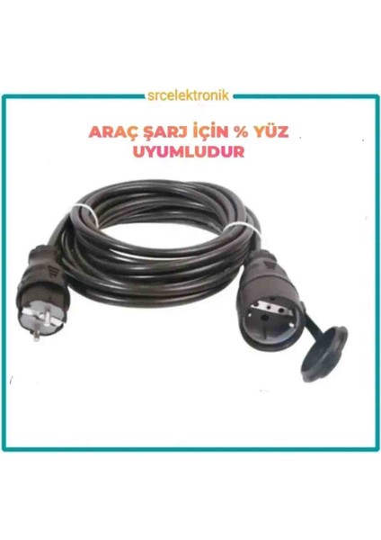 Araç Sarjı Uyumlu Kablo ( 1 ile 12 Metre Ebatları) 3x2.5 Tam Bakır Hes Kablo Kauçuk Erkek Fiş ve Prizli ( 3x2.5 Hes Kablo Tam Bakır) Ttr Kablo Tseli HO5VV-F;
