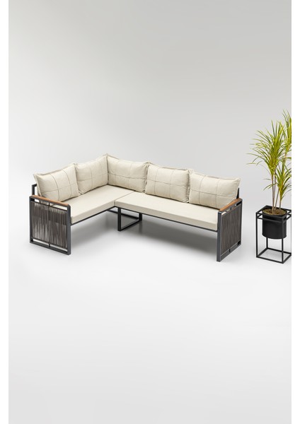 Motto (Masa ve Puflu) Köşe Takımı Bej-Antrasit (Balkon-Bahçe-Mutfak) fiyatları
