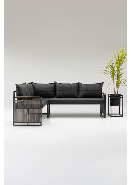 Motto (Masa ve Puflu) Köşe Takımı Siyah-Antrasit (Balkon-Bahçe-Mutfak) fiyatları