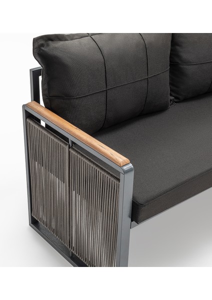 Motto (Masa ve Puflu) Köşe Takımı Siyah-Antrasit (Balkon-Bahçe-Mutfak) modelleri