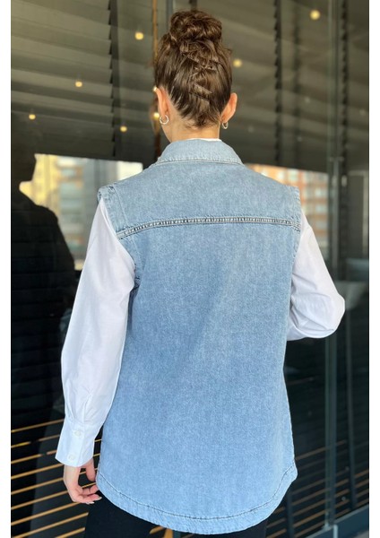 Kadın Çift Cepli Jean Kot Yelek