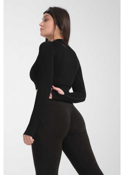 Gh-Oa Serisi Kahve Kalçası Büzgülü Push Up Kalça Şekillendirici Seamless Likralı Spor Kadın Tayt