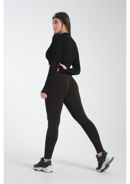 Gh-Oa Serisi Kahve Kalçası Büzgülü Push Up Kalça Şekillendirici Seamless Likralı Spor Kadın Tayt modelleri