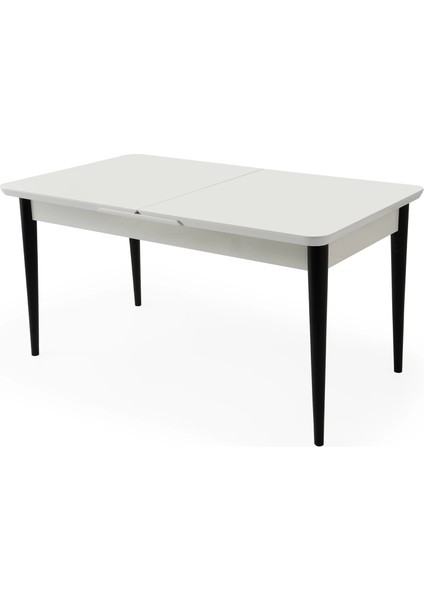 Kelebek Beyaz Ahşap Salon Yemek Masa Sandalye Takımı 4 Çapraz Sandalyeli Ortadan Açılır Büyüyen 70 x 120 cm