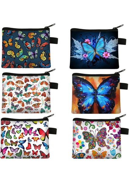 Kızlar Mini Para Çantası Küçük Taze Mavi Kelebek Baskılı Bozuk Para Cüzdanı Taşınabilir Fermuarlı Cüzdan Para Çantaları Kulaklık Kılıfı Çocuklar Hediyeler (Yurt Dışından)