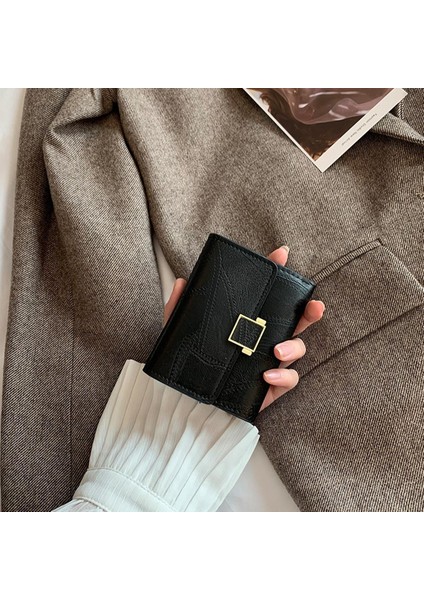Lüks Kadın Cüzdanı Kısa Pu Deri Moda Kadın Üç Katlı Metal Çile Düz Renk Bayanlar Kaliteli Bozuk Para Çantaları Kartları (Yurt Dışından)