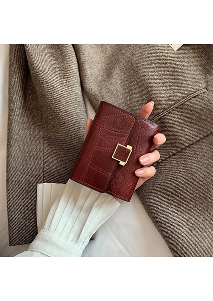 Lüks Kadın Cüzdanı Kısa Pu Deri Moda Kadın Üç Katlı Metal Çile Düz Renk Bayanlar Kaliteli Bozuk Para Çantaları Kartları (Yurt Dışından) modelleri