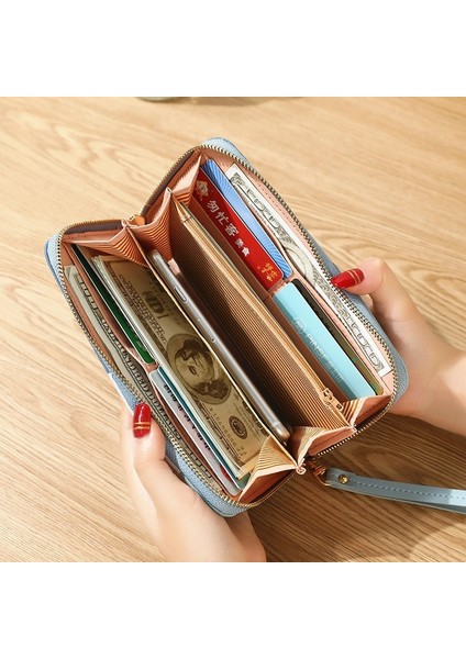 Uzun Patchwork Kadın Cüzdan Mektup Üç Renkli Hit Renk Kadın Püskül Bileklik Fermuar Bozuk Para Çantaları Kart Tutucu Debriyaj Telefon Çantası (Yurt Dışından) fırsatları