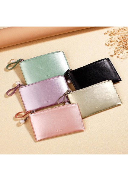 Mini Kadın Kredi Iş Bankası Kart Sahipleri Sedefli Yüzey Ultra Ince Kadın Fermuar Cüzdan Sevimli Bozuk Para Cüzdanı Para Çantası Kılıfı (Yurt Dışından)