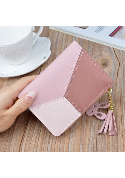 Moda Kadın Sevimli Pembe Cüzdan Cep Çanta Kart Tutucu Patchwork Cüzdan Bayan Kadın Moda Kısa Bozuk Para Cüzdanı Para Çantası (Yurt Dışından)