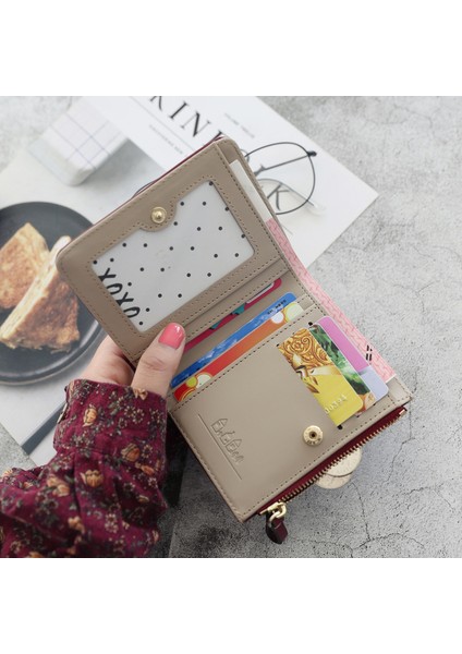 Moda Kadın Küçük Cüzdan Küçük Kompakt Bifold Cüzdan Bayan Sevimli Fermuar Bozuk Para Cüzdanı Kart Sahibinin Kadın Çile Mini Debriyaj Kız Için (Yurt Dışından)