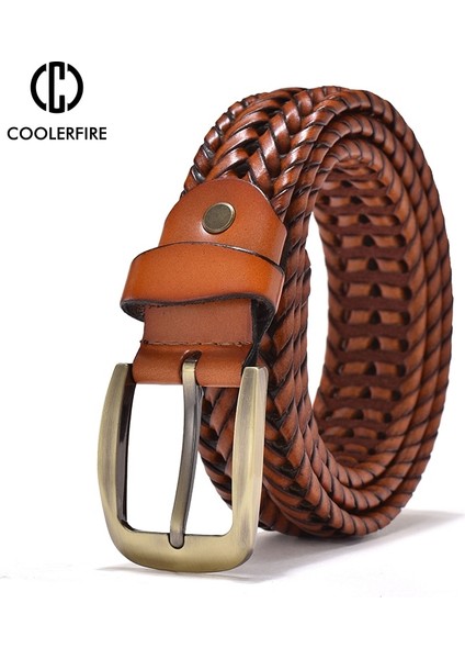 Erkekler Hakiki Deri Örgülü Kemerler Kaliteli El Vintage Kemerler Erkekler Için Altın Pin Toka Rahat Kot Askı HQ212 (Yurt Dışından) fiyatları