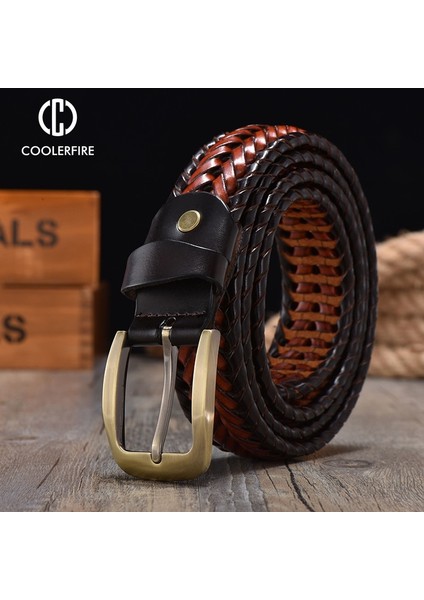 Erkekler Hakiki Deri Örgülü Kemerler Kaliteli El Vintage Kemerler Erkekler Için Altın Pin Toka Rahat Kot Askı HQ212 (Yurt Dışından) modelleri