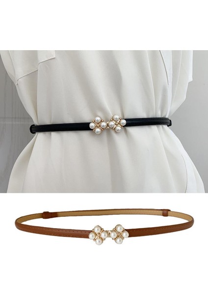 Lüks Ince Kemer Zarif Inci Çift Toka Kaliteli Mat Kadın Kemer Kore Bel Kemeri Elbise Gömlek Giyim Aksesuarları (Yurt Dışından)