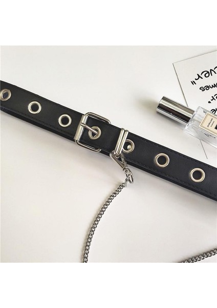 Moda Gotik Suni Deri Kemer Bayan Gümüş Pin Metal Zincir Yüzük Bel Kayışı Punk Dans Kemerleri (Yurt Dışından) fırsatları
