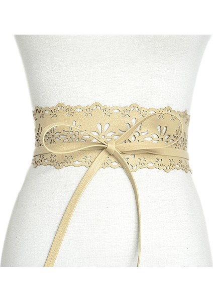 Kadınlar Içi Boş Pu Kemer Çiçek Desen Geniş Yay Kemer Yumuşak Suni Deri Geniş Kemer Kendinden Kravat Wrap Bel Elastik Korse Rahat Kemer (Yurt Dışından) fırsatları