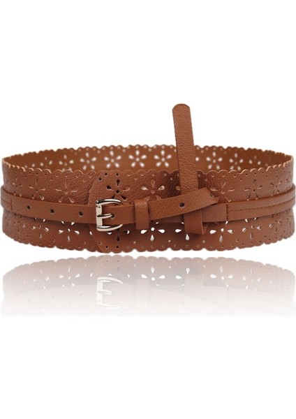 Kadınlar Içi Boş Pu Kemer Çiçek Desen Geniş Yay Kemer Yumuşak Suni Deri Geniş Kemer Kendinden Kravat Wrap Bel Elastik Korse Rahat Kemer (Yurt Dışından) indirimleri