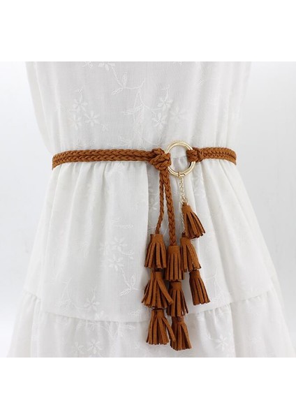 Moda Kadın Düz Renk Örgülü Püskül Kemer 2022 Yeni Boho Kızlar Ince Bel Halat Örgü Kemerler Elbise Kemer Aksesuarları (Yurt Dışından)