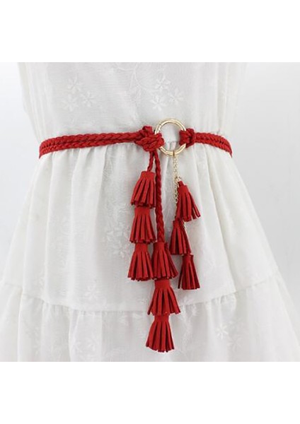 Moda Kadın Düz Renk Örgülü Püskül Kemer 2022 Yeni Boho Kızlar Ince Bel Halat Örgü Kemerler Elbise Kemer Aksesuarları (Yurt Dışından) fiyatları