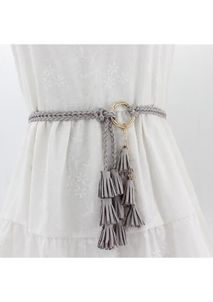 Moda Kadın Düz Renk Örgülü Püskül Kemer 2022 Yeni Boho Kızlar Ince Bel Halat Örgü Kemerler Elbise Kemer Aksesuarları (Yurt Dışından) modelleri