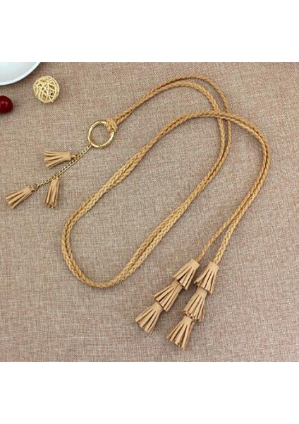 Moda Kadın Düz Renk Örgülü Püskül Kemer 2022 Yeni Boho Kızlar Ince Bel Halat Örgü Kemerler Elbise Kemer Aksesuarları (Yurt Dışından) fırsatları