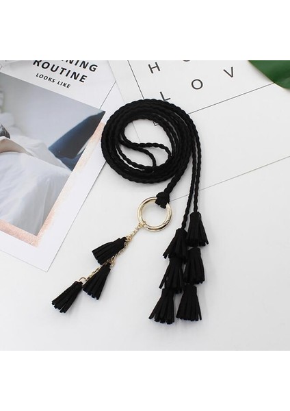 Moda Kadın Düz Renk Örgülü Püskül Kemer 2022 Yeni Boho Kızlar Ince Bel Halat Örgü Kemerler Elbise Kemer Aksesuarları (Yurt Dışından) indirimleri