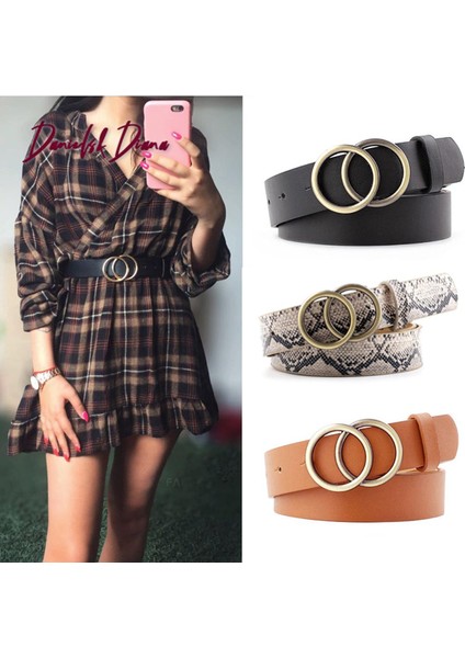 Çift Halka Kadın Kemer Moda Bel Kemeri Pu Deri Metal Toka Kalp Pin Kemerler Bayanlar Eğlence Elbise Kot Vahşi Kemer (Yurt Dışından)