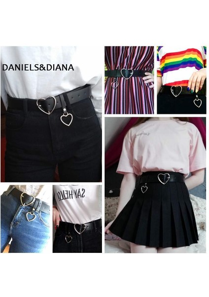 Çift Halka Kadın Kemer Moda Bel Kemeri Pu Deri Metal Toka Kalp Pin Kemerler Bayanlar Eğlence Elbise Kot Vahşi Kemer (Yurt Dışından) fırsatları