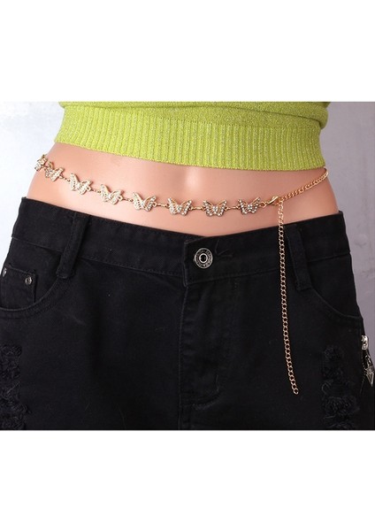 Trendy Parlak Kelebek Rhinestones Kadın Ince Kemer Altın Gümüş Metal Ayarlanabilir Bel Kemeri Punk Ince Vücut Zincirler Elbise Dekor (Yurt Dışından) modelleri