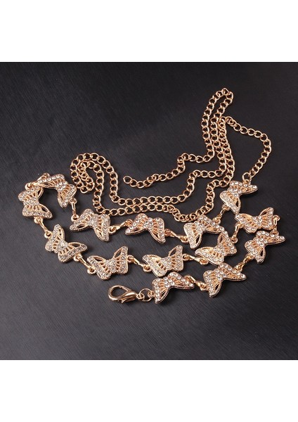 Trendy Parlak Kelebek Rhinestones Kadın Ince Kemer Altın Gümüş Metal Ayarlanabilir Bel Kemeri Punk Ince Vücut Zincirler Elbise Dekor (Yurt Dışından) fırsatları