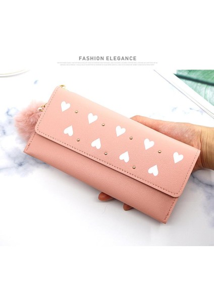 Yeni Kadın Uzun Kalp Cüzdan Saf Renk Yün Topu Yay Çile Debriyaj Çanta Kadın Uzun Çanta Kart Sahibinin Fermuarlı Bozuk Para Cüzdanı (Yurt Dışından) fiyatları