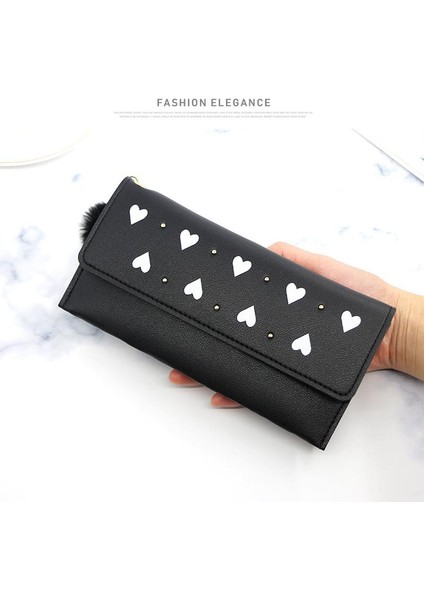 Yeni Kadın Uzun Kalp Cüzdan Saf Renk Yün Topu Yay Çile Debriyaj Çanta Kadın Uzun Çanta Kart Sahibinin Fermuarlı Bozuk Para Cüzdanı (Yurt Dışından) fırsatları