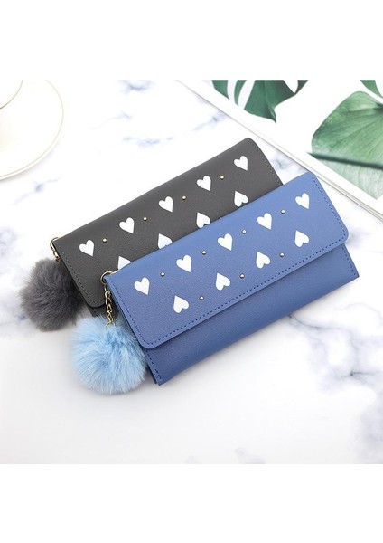 Yeni Kadın Uzun Kalp Cüzdan Saf Renk Yün Topu Yay Çile Debriyaj Çanta Kadın Uzun Çanta Kart Sahibinin Fermuarlı Bozuk Para Cüzdanı (Yurt Dışından) indirimleri