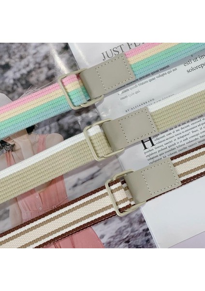 Kaliteli Moda Rahat Erkek Kanvas Kemer Metal Çift Halkalı Kare Toka Renkli Kemer Tasarımcısı Kadın Genç Kemerleri (Yurt Dışından) fiyatları