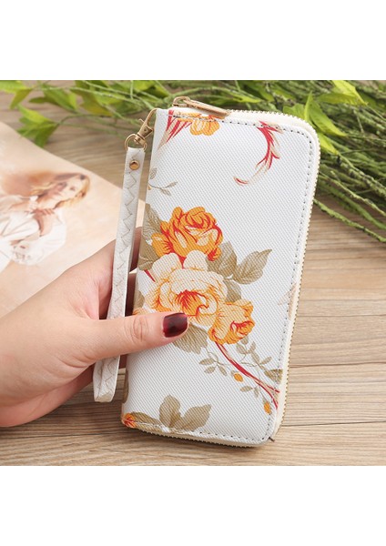 Yeni Kadın Gül Baskı Cüzdan Uzun Çanta Moda Vahşi Fermuarlı Debriyaj Çanta Çoklu Kart Cüzdan Çanta Kart Sahibinin Cartera Para Çantası (Yurt Dışından) modelleri