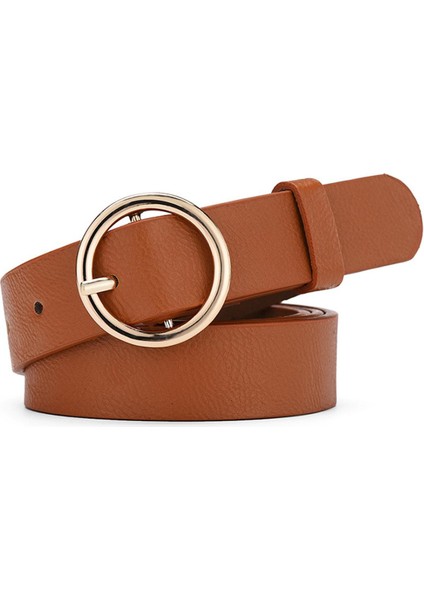 Unioomph Düz Renk Kemer Yuvarlak Toka Yumuşak Deri Aşınmaya Dayanıklı Moda Retro Klasik Kemer (Yurt Dışından)