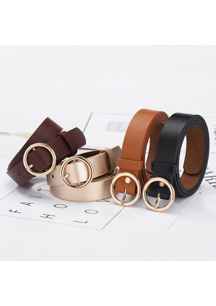 Unioomph Düz Renk Kemer Yuvarlak Toka Yumuşak Deri Aşınmaya Dayanıklı Moda Retro Klasik Kemer (Yurt Dışından) modelleri